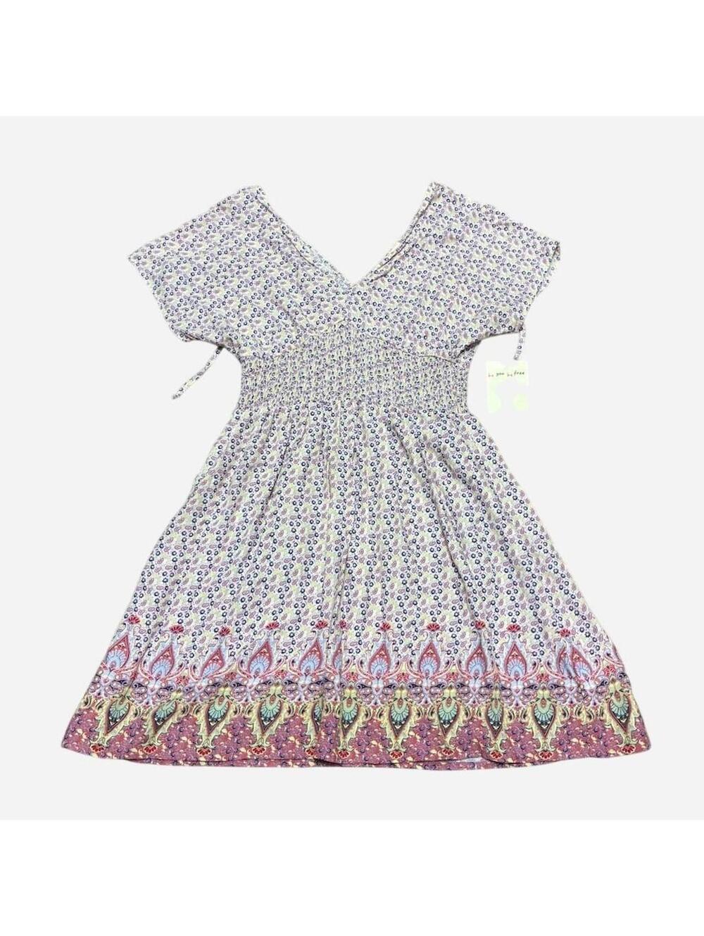 Bebop Floral Boho Mini Dress Pink Paisley Smocked Waist Size Small NWT